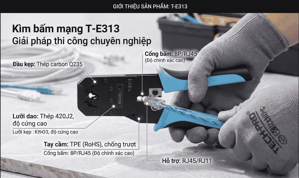 Kìm Bấm Cáp Mạng Đa Năng Jasoz E150 T-E313 Cho Hạt RJ45/RJ11