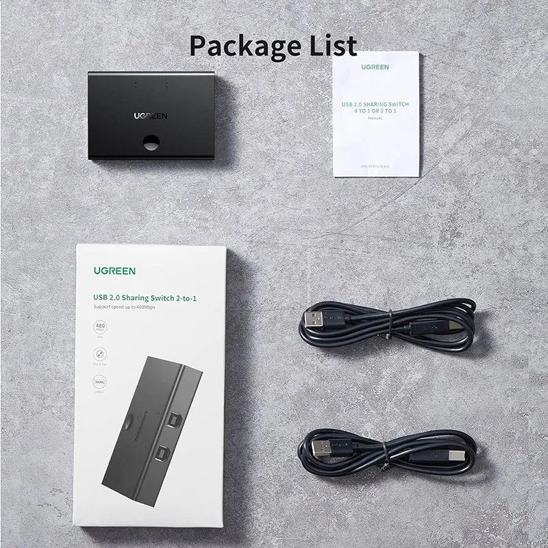 Bộ Chia Hub USB 2.0 Ugreen 30345 Chia Sẻ 2 Máy Tính 4