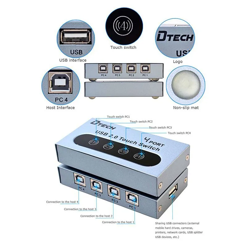 Bộ Chia Máy In 1 Ra 4 Cổng USB 2.0 DTECH DT-8341 Chính Hãng 2