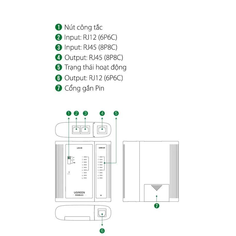 Thiết bị kiểm tra dây cáp mạng RJ45/RJ11 Ugreen 10950