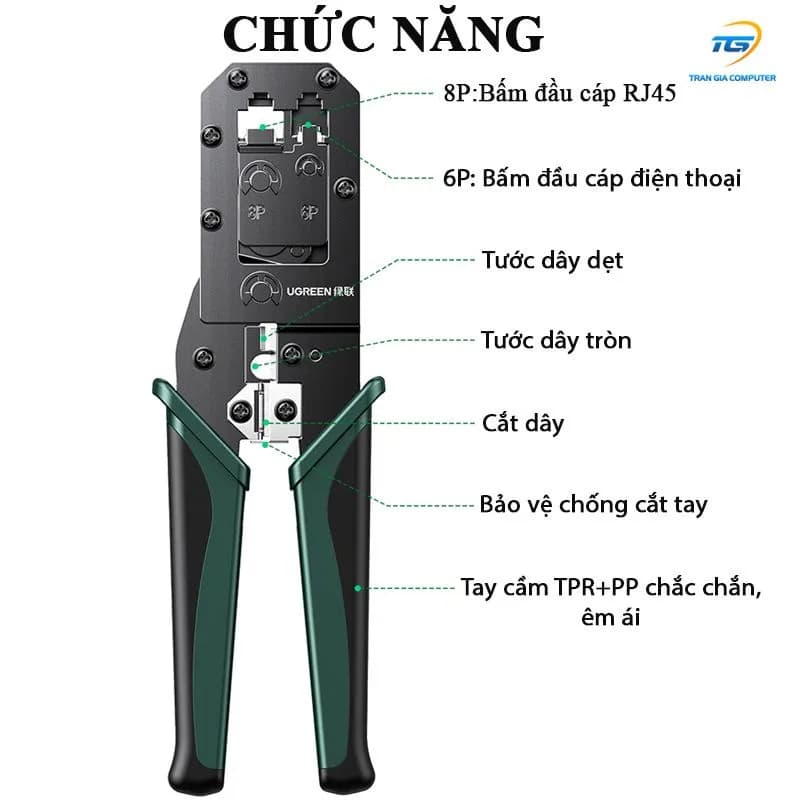 Kìm bấm dây mạng chuẩn RJ45/RJ11 màu đen Ugreen (70683) 