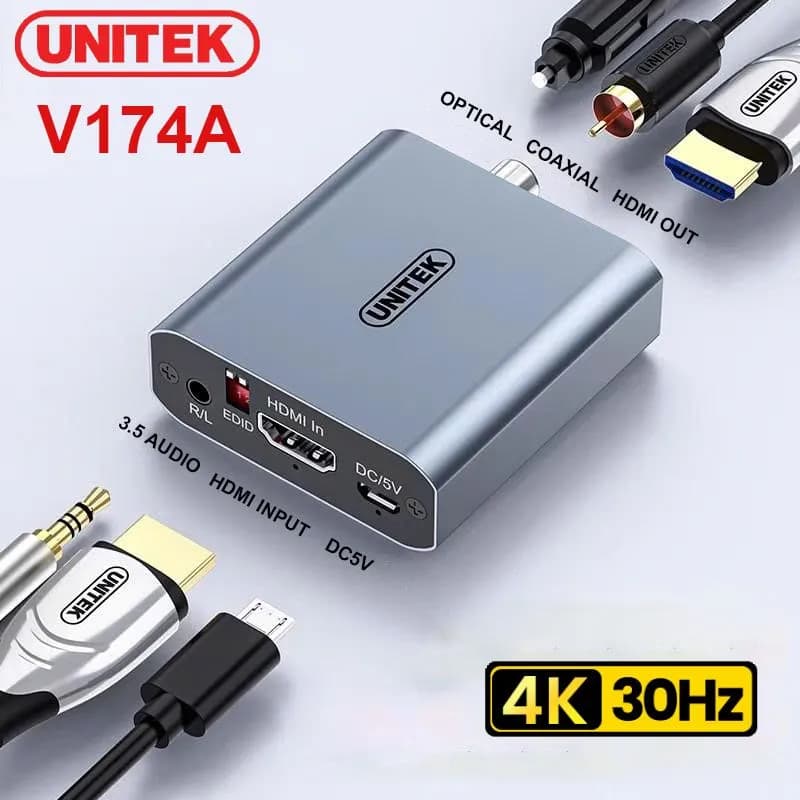 Bộ tách âm thanh HDMI sang HDMI và Audio Quang/3.5mm Unitek V174A 4K@30Hz