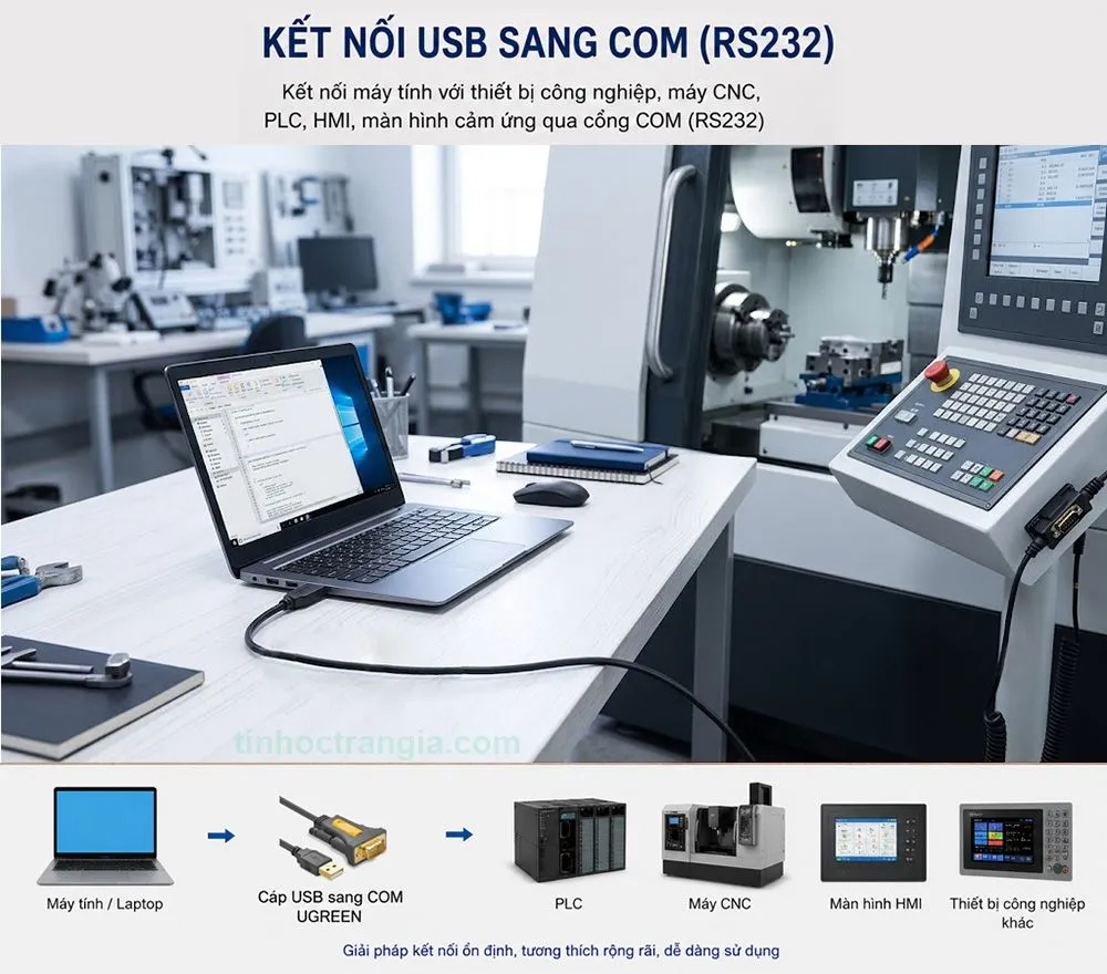 Cáp USB sang COM RS232 (Cổng COM 9 Chân) dài 2M Ugreen 20222 2
