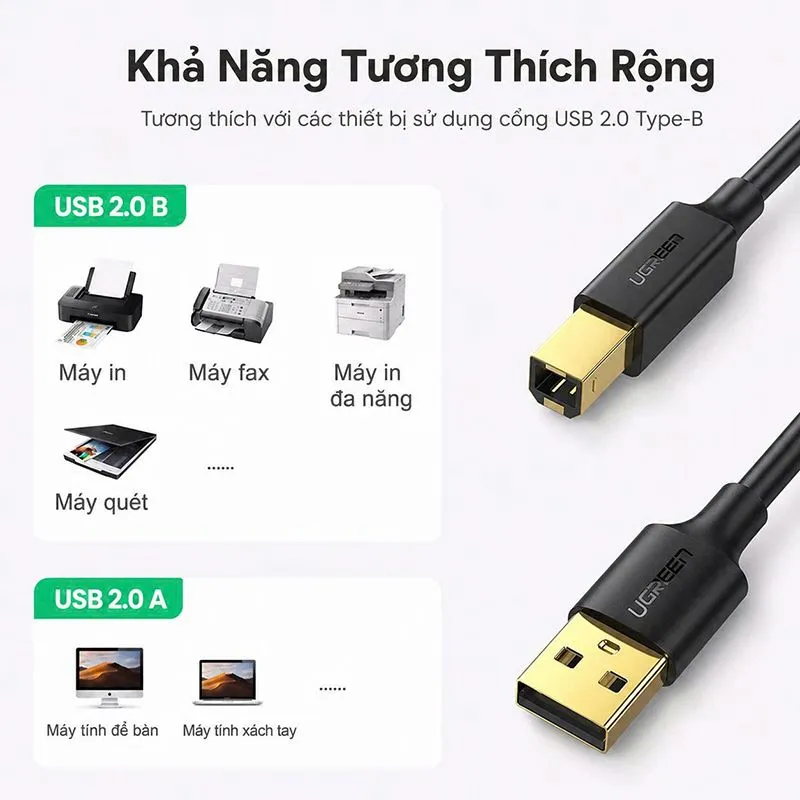 Cáp Máy In USB 2.0 Ugreen US135 Chính Hãng (1.5m - 15m) 2