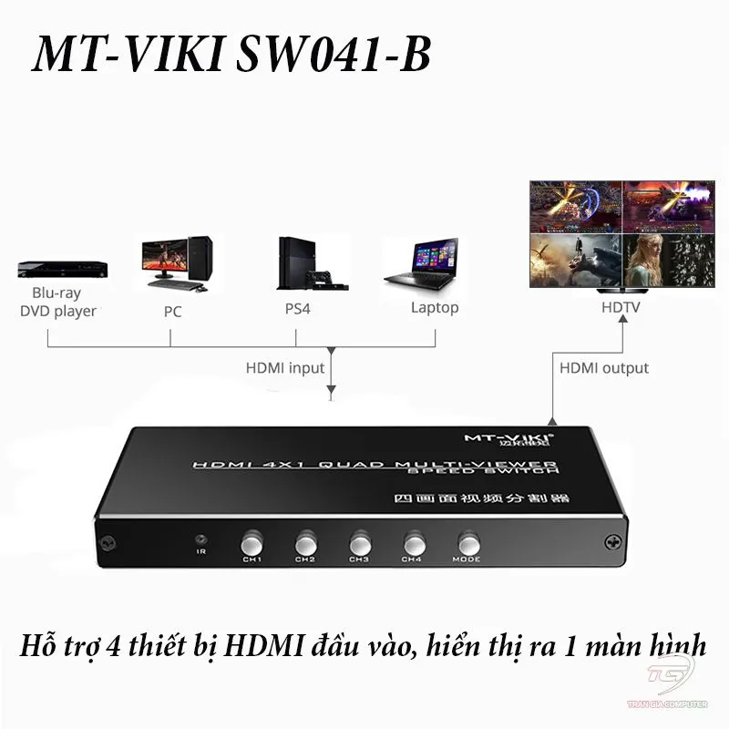Bộ Gộp HDMI 4 Vào 1 Ra MT-VIKI MT-SW041B - Hỗ Trợ 4K, Điều Khiển Từ Xa (Chính Hãng) - hover