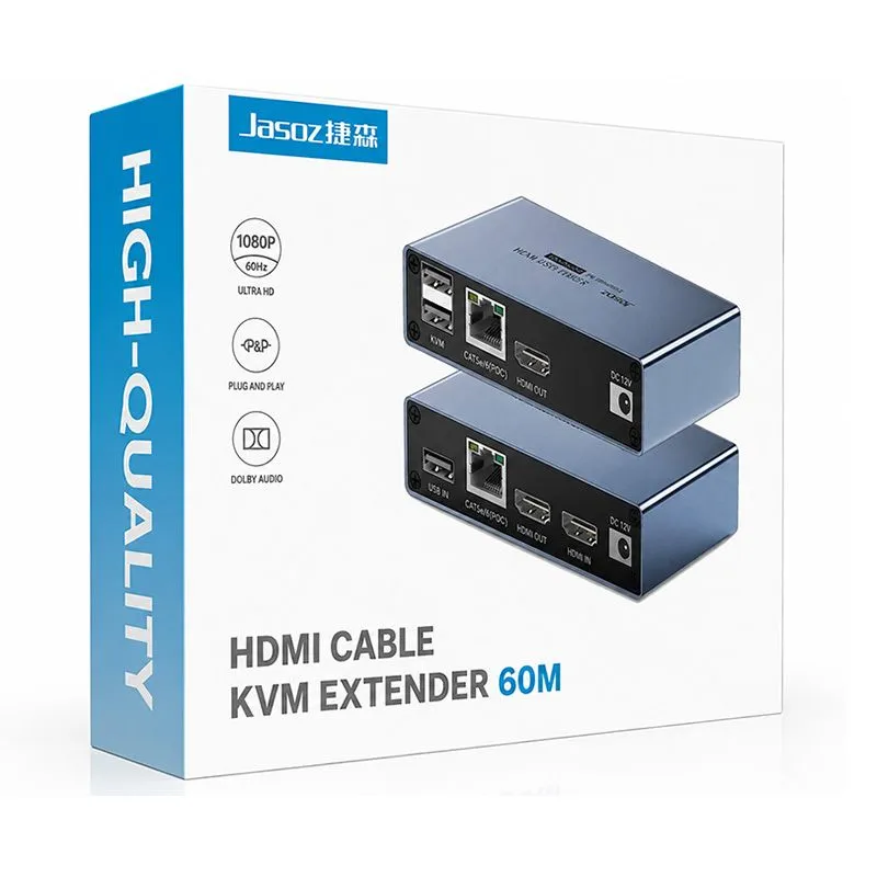 Bộ Kéo Dài HDMI và USB Qua Cáp Mạng 60m KVM Jasoz G156 T-G182 2