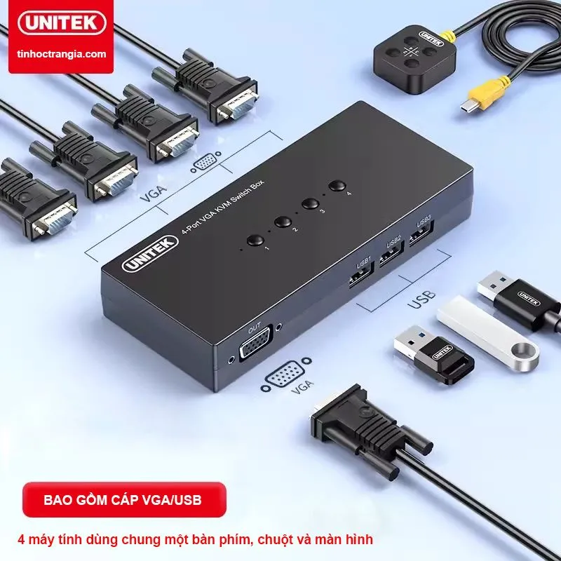 Bộ Gộp KVM VGA 4 Vào 1 Ra Unitek U-8710ABK (1080P) 2