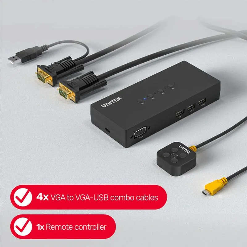 Bộ Gộp KVM VGA 4 Vào 1 Ra Unitek U-8710ABK (1080P) 4