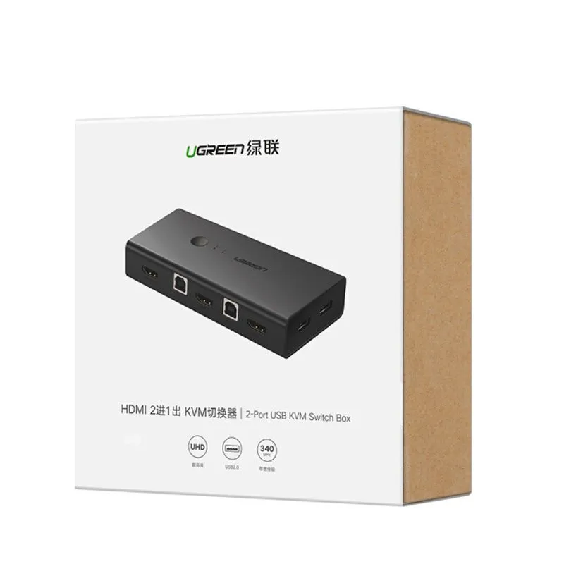 Bộ Gộp KVM HDMI 2 Vào 1 Ra Ugreen 50744 | Dùng 2 Máy Tính Chung 1 Màn Hình, Phím, Chuột 2