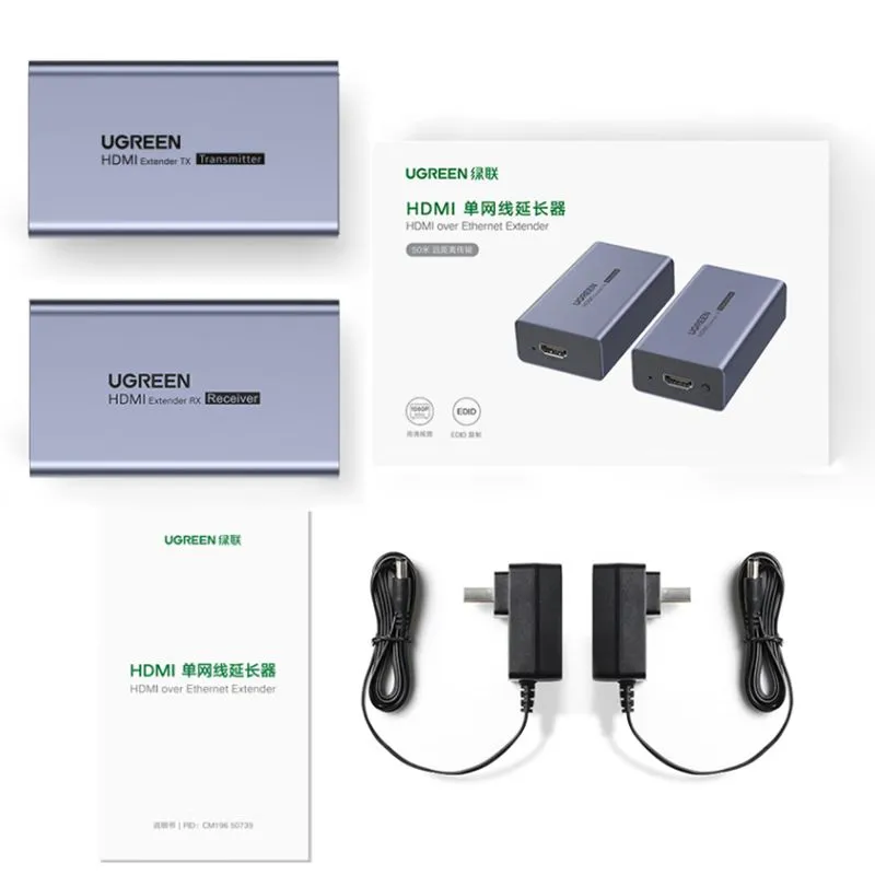 Bộ Kéo Dài HDMI 50m Qua Cáp Mạng Cat5/Cat6 Ugreen 90811EU | Hỗ Trợ Full HD 1080P Cao Cấp 2