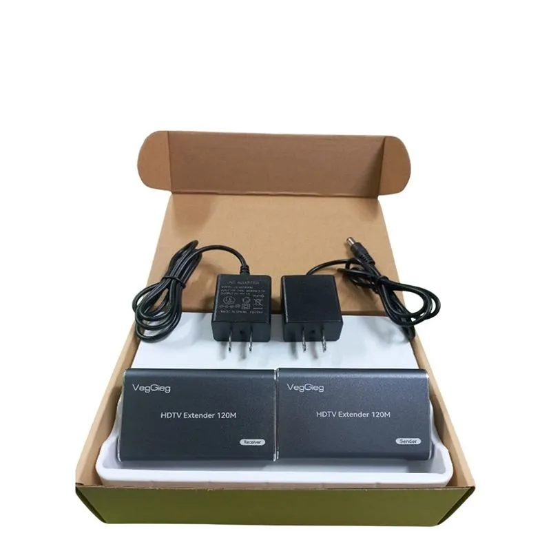 Bộ Kéo Dài HDMI 120m Qua Cáp Mạng Cat5e/Cat6 Veggieg V-HD120 | Hỗ Trợ Full HD 1080P 3