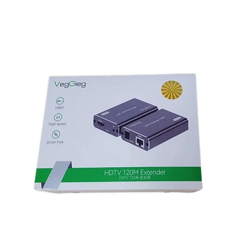 Bộ Kéo Dài HDMI 120m Qua Cáp Mạng Cat5e/Cat6 Veggieg V-HD120 | Hỗ Trợ Full HD 1080P - hover