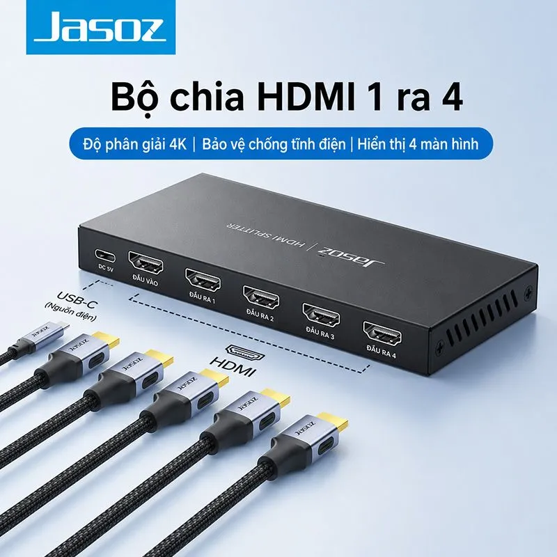 Bộ Chia HDMI 1 Ra 4 Cao Cấp JASOZ G151 (T-G177) - Hỗ Trợ 4K 3