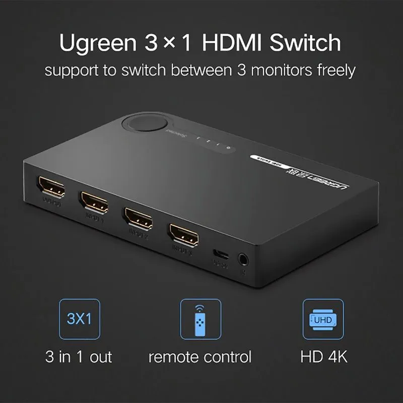 Bộ Gộp HDMI 3 Vào 1 Ra Ugreen 40234 Có Điều Khiển Chính Hãng 4