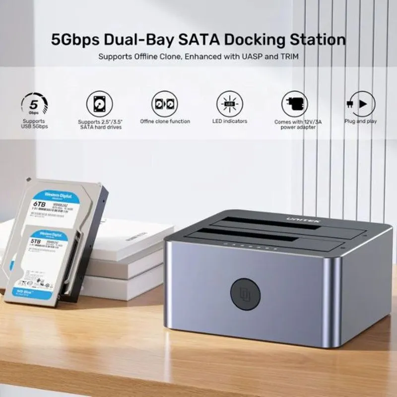 Đế Đọc Ổ Cứng 2 Khay HDD/SSD SATA Unitek Y-3026GY01-EU Tốc Độ Cao Hỗ Trợ Clone 3