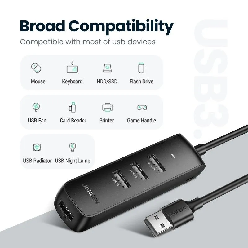 Bộ Chia USB 3.0 4 Cổng Ugreen 10915 CM416 - Hub USB 3.0 Cho Máy Tính, Laptop Dây Dài 25cm (Màu Đen) 3