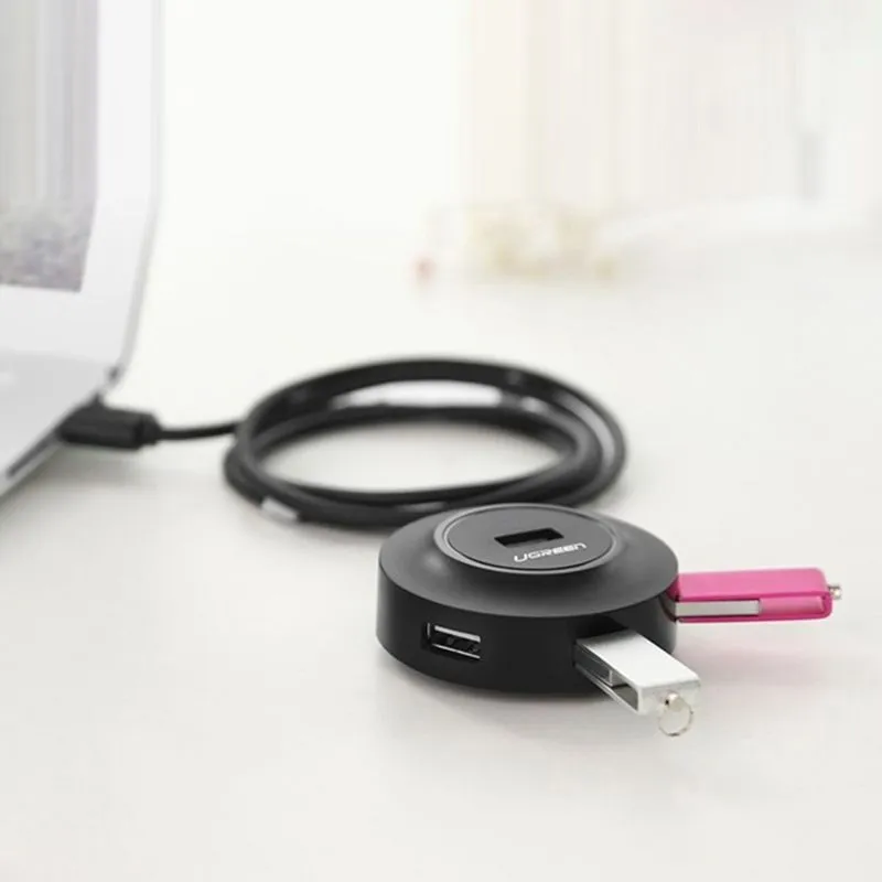 Bộ Chia USB 2.0 4 Cổng Ugreen 20277 CR106 - Hub USB Cho Máy Tính, Laptop Dây Dài 1m (Màu Đen) 4