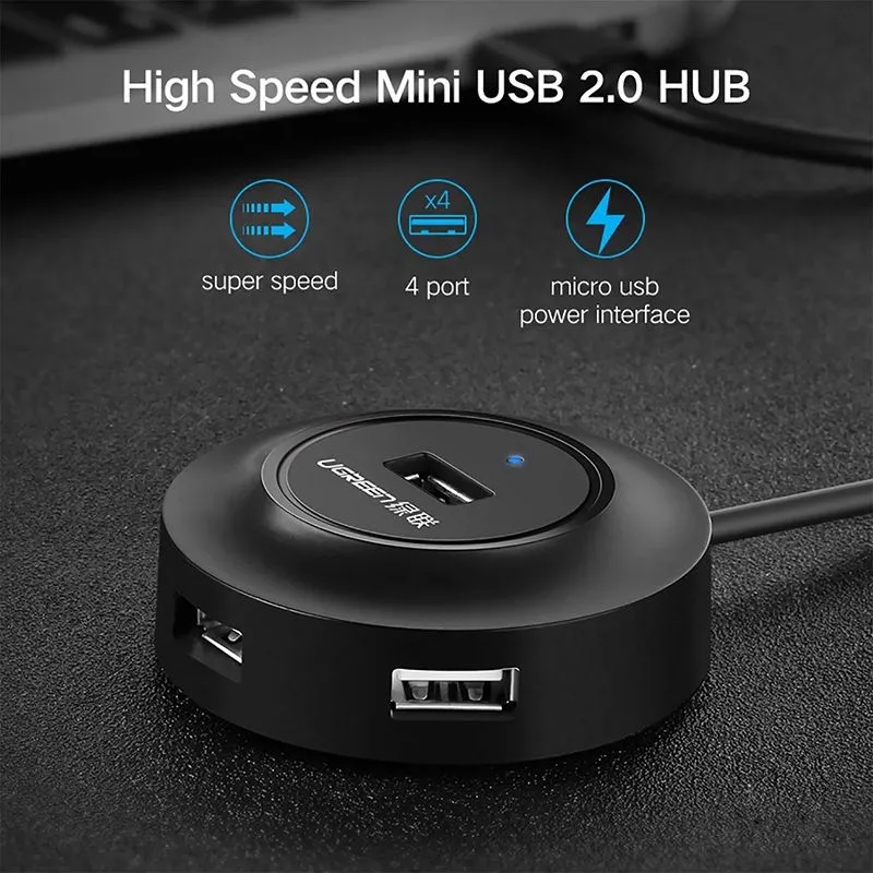 Bộ Chia USB 2.0 4 Cổng Ugreen 20277 CR106 - Hub USB Cho Máy Tính, Laptop Dây Dài 1m (Màu Đen) 2