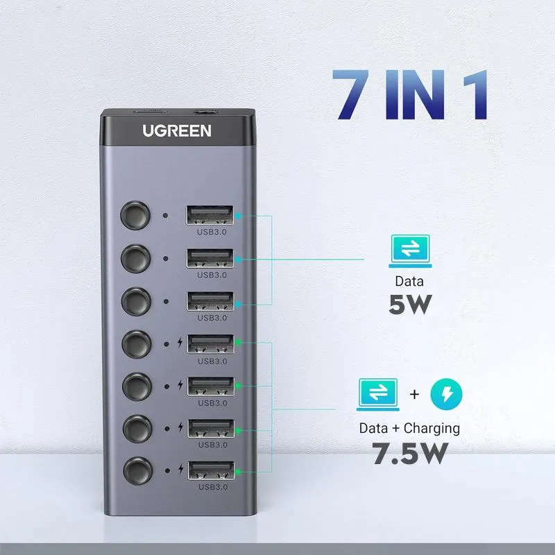 Bộ chia Hub USB 3.0 7 cổng kèm nguồn 12V Ugreen 90307 CM481 - Chính hãng - hover