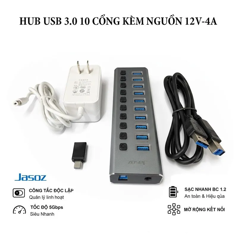 Bộ Chia HUB USB 3.0 10 Cổng Tốc Độ Cao Jasoz F119 T-F165 3