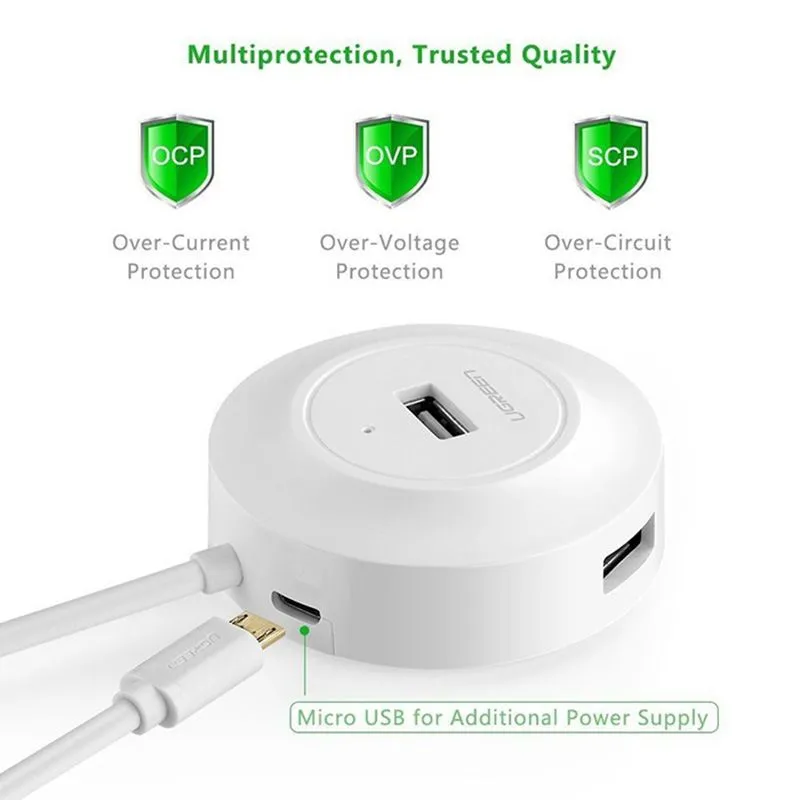 Bộ chia Hub USB 2.0 4 cổng Ugreen 20270 Màu Trắng (1M) 4