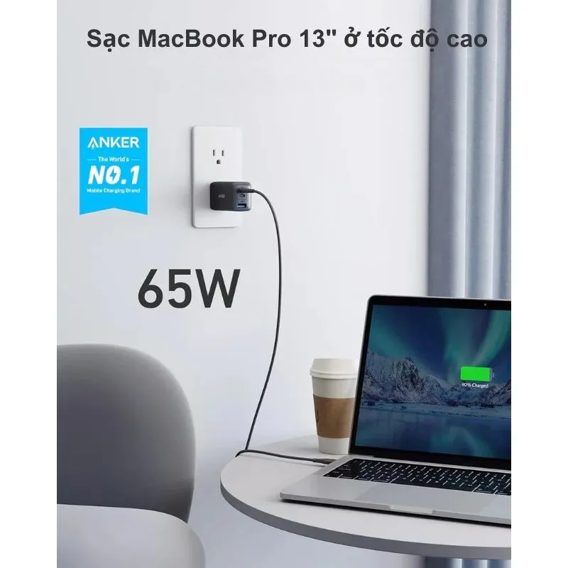 Củ Sạc Nhanh Anker PowerPort III 3 Cổng 65W (2 USB-C, 1 USB-A) Đen - B2B_A2667J11 3