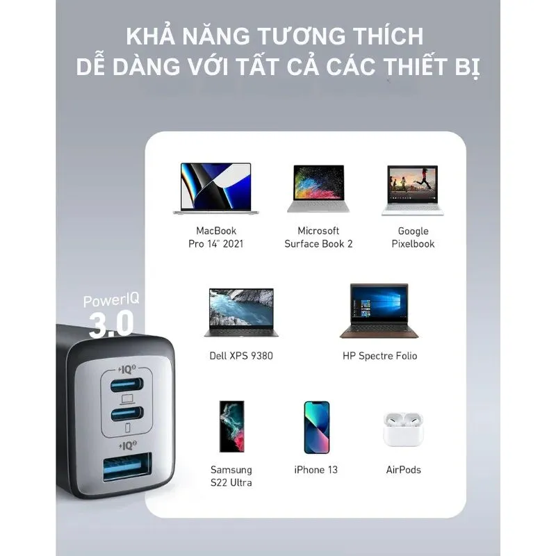 Củ Sạc Nhanh Anker PowerPort III 3 Cổng 65W (2 USB-C, 1 USB-A) Đen - B2B_A2667J11 6