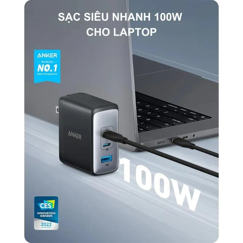 Củ Sạc Nhanh Anker 100W 3 Cổng (1A2C) GanPrime A2145J12 2
