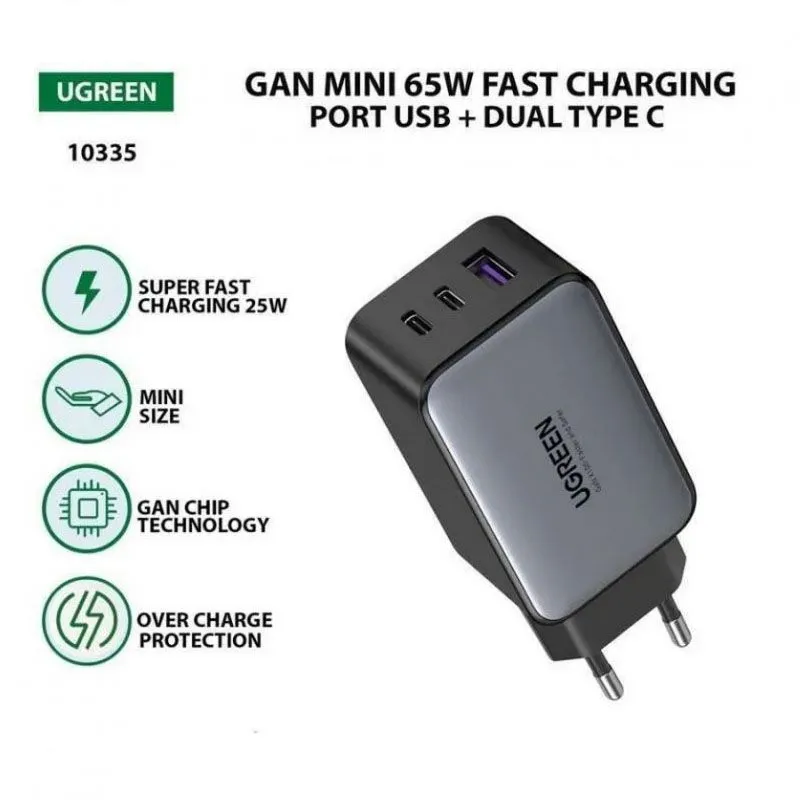 Củ Sạc Nhanh 65W 3 Cổng (2 USB-C, 1 USB-A) GaN PD 3.0 - Ugreen 10335 5