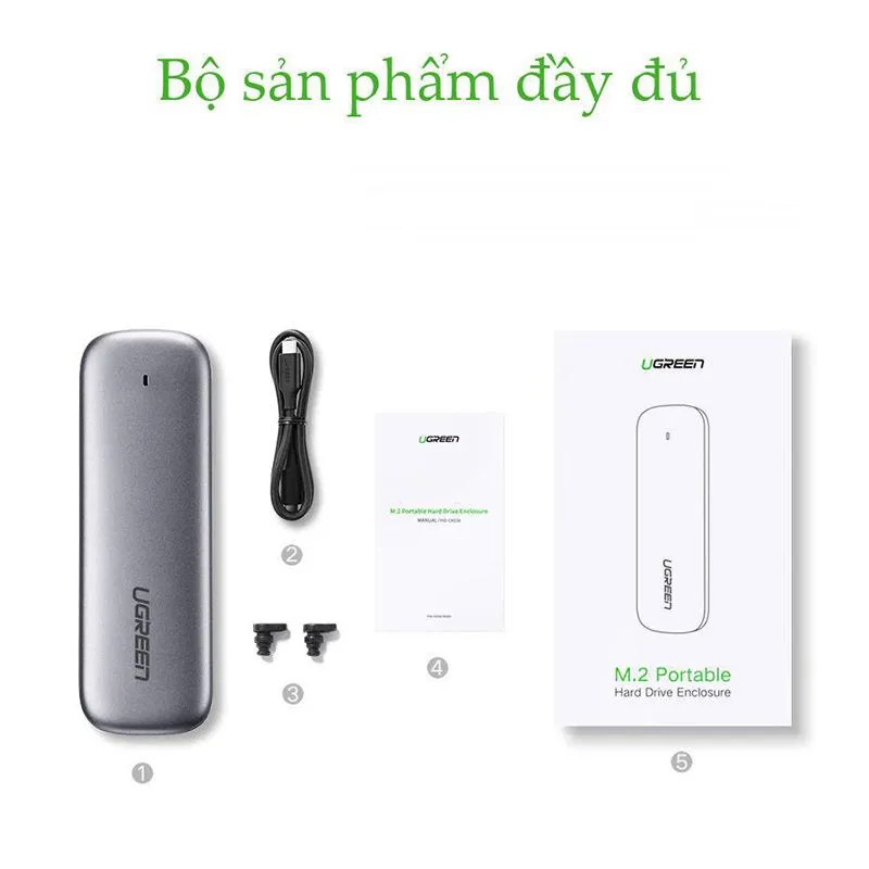 Hộp Đựng Ổ Cứng M.2 SATA To USB Type-C Ugreen 60355 Tốc Độ 5Gbps 2
