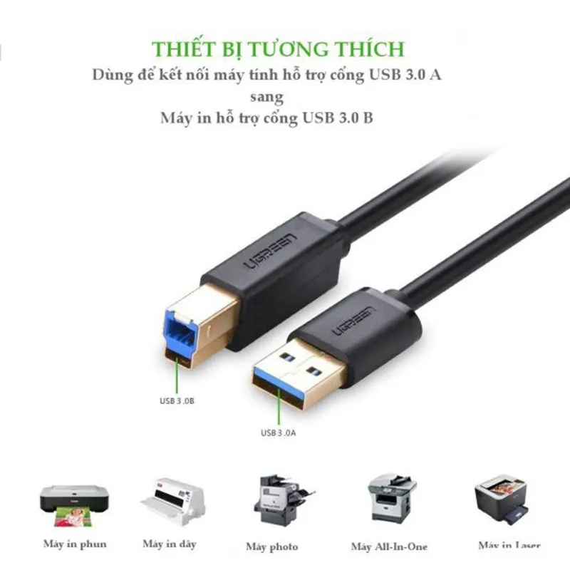 Cáp Dữ Liệu USB 3.0 Type-A To Type-B Cho Máy In Ugreen 10372 (2m) 2