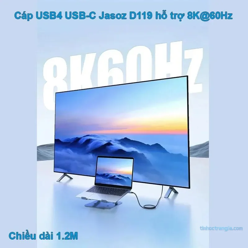 Cáp USB4 Hai Đầu USB-C 1,2M Jasoz D119 T-D202 Hỗ Trợ 8K@60Hz 3