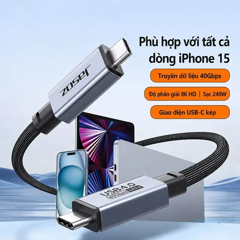 Cáp USB4 Hai Đầu USB-C 1,2M Jasoz D119 T-D202 Hỗ Trợ 8K@60Hz 5