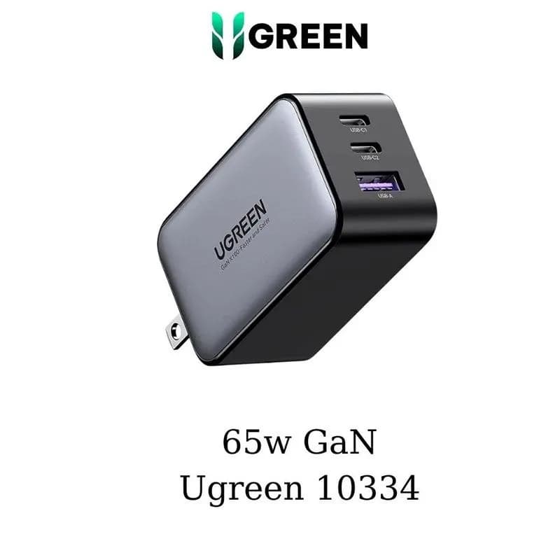 Củ Sạc Nhanh GaN 65W 3 Cổng Ugreen 10334 (2 Cổng USB-C, 1 Cổng USB-A) Chân Gập US