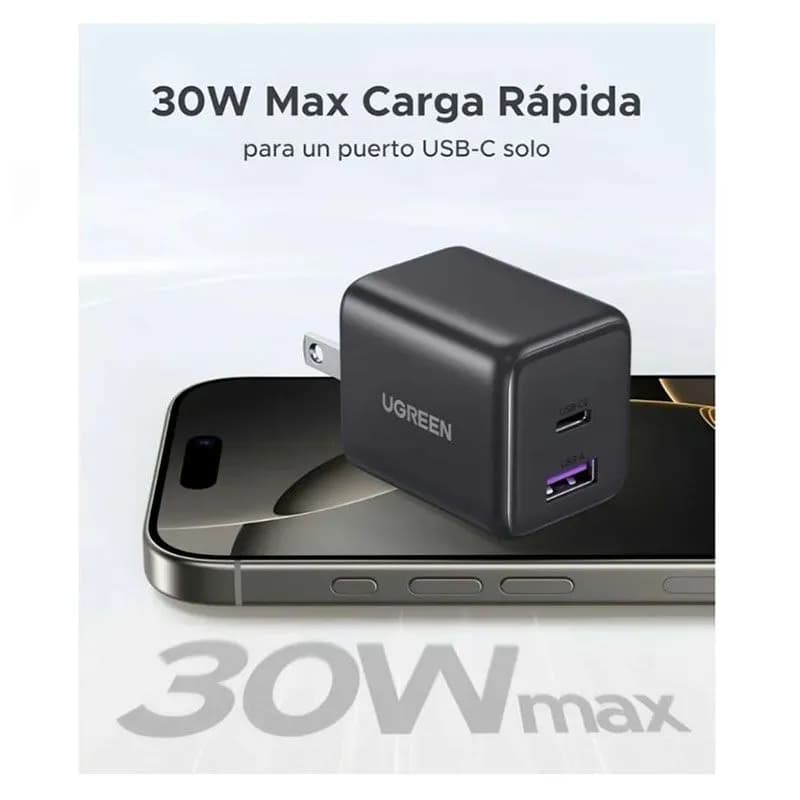 Củ Sạc Nhanh Ugreen Nexode 30W GaN 2 Cổng USB-C & USB-A - Ugreen 65025 (Đen)