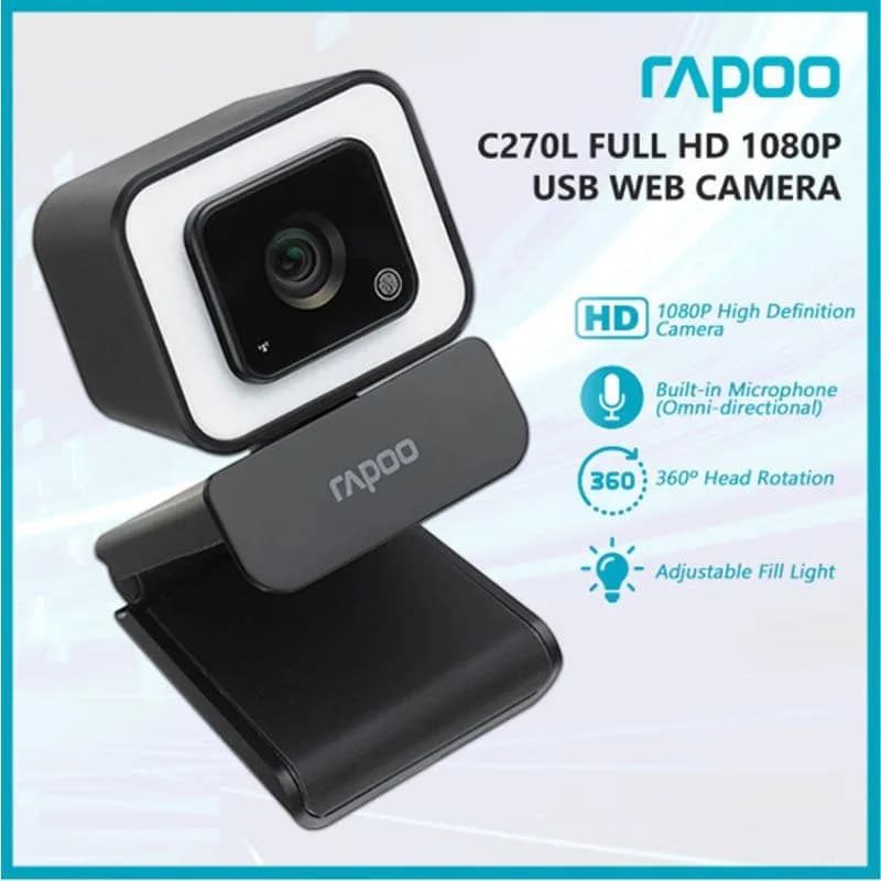 Webcam Rapoo C270L Full HD 1080P (Màu Đen) – Webcam Có Đèn LED Trợ Sáng, Mic Khử Ồn