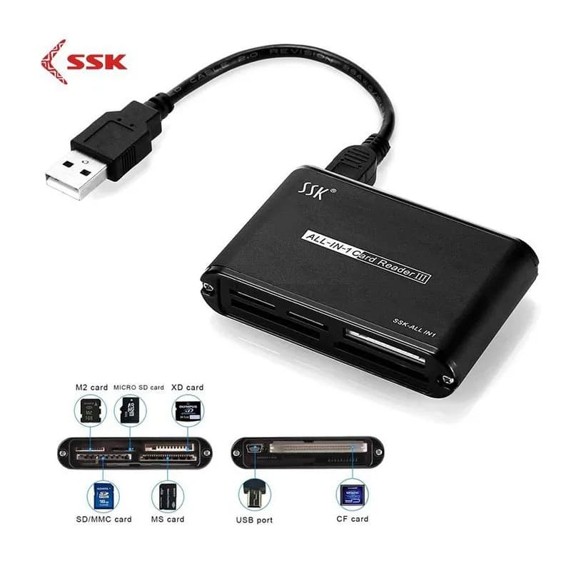 Đầu đọc thẻ nhớ SSK SCRM025 | Đầu đọc đa năng cho thẻ SD, TF, CF, MS