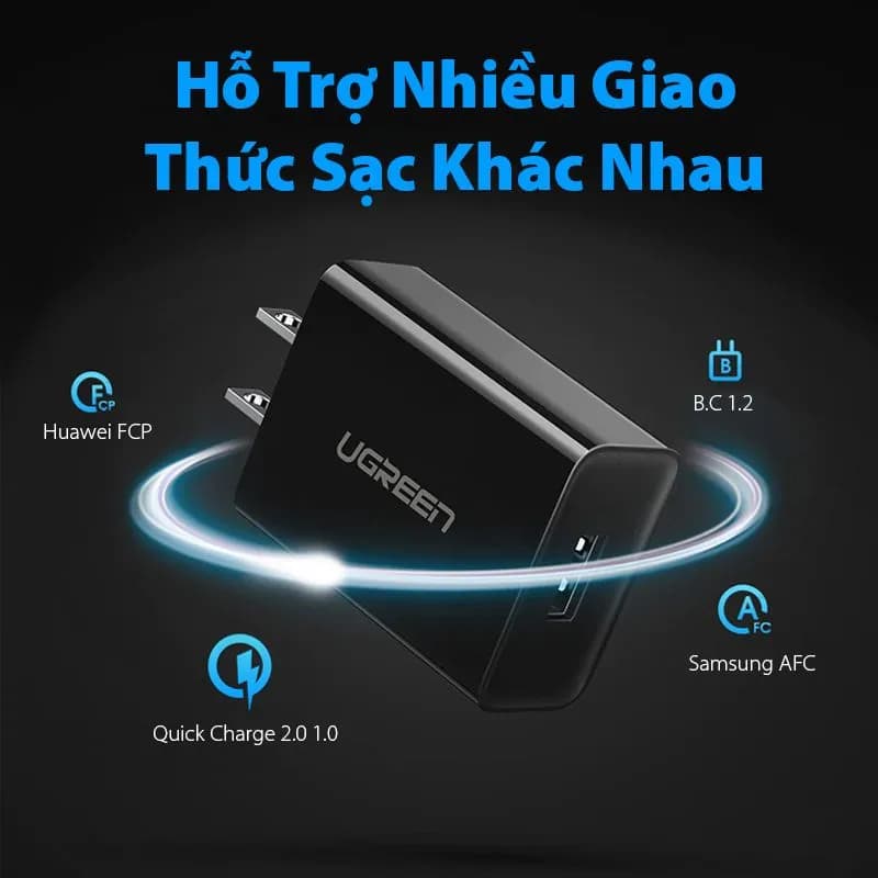 Củ sạc nhanh 1 cổng USB QC 3.0 18W Ugreen 60495 màu đen (Chân US)