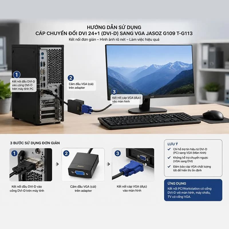 Cáp chuyển đổi DVI-D (24+1) sang VGA Jasoz G109 T-G113
