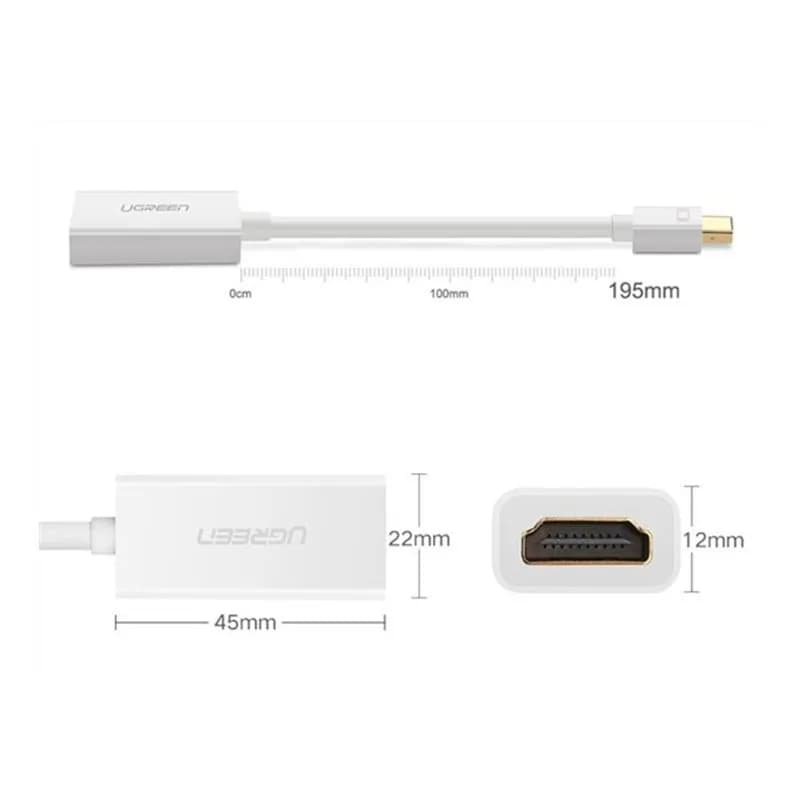 Cáp Chuyển Đổi Mini DisplayPort Sang HDMI Có Chipset Ugreen 10460 (Dài 18cm, Màu Trắng)