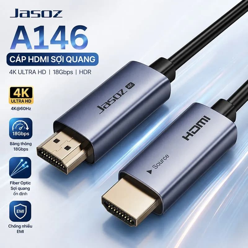 Cáp HDMI 2.0 Sợi Quang 4K@60Hz 10m Jasoz A146 T-A414