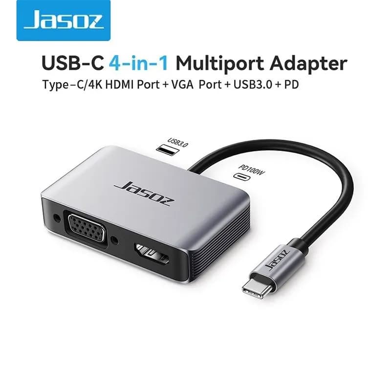 Cáp Chuyển USB-C Sang HDMI VGA USB 3.0 PD 100W 18cm Jasoz H107 (T-H107)