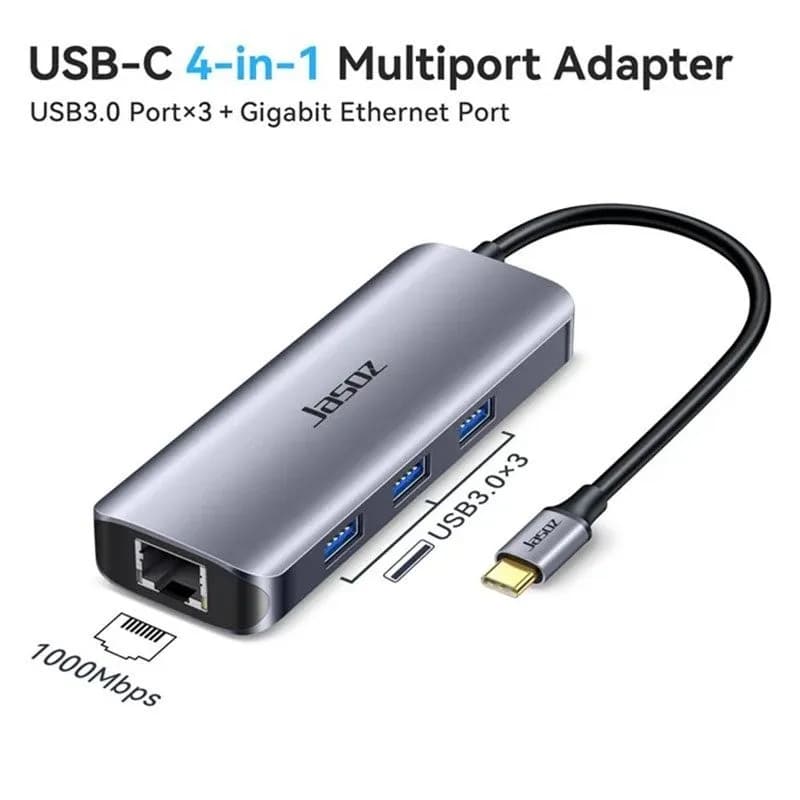 HUB Chuyển đổi USB-C Sang LAN Gigabit và 3 Cổng USB 3.0 Jasoz H108 T-H108 - hover