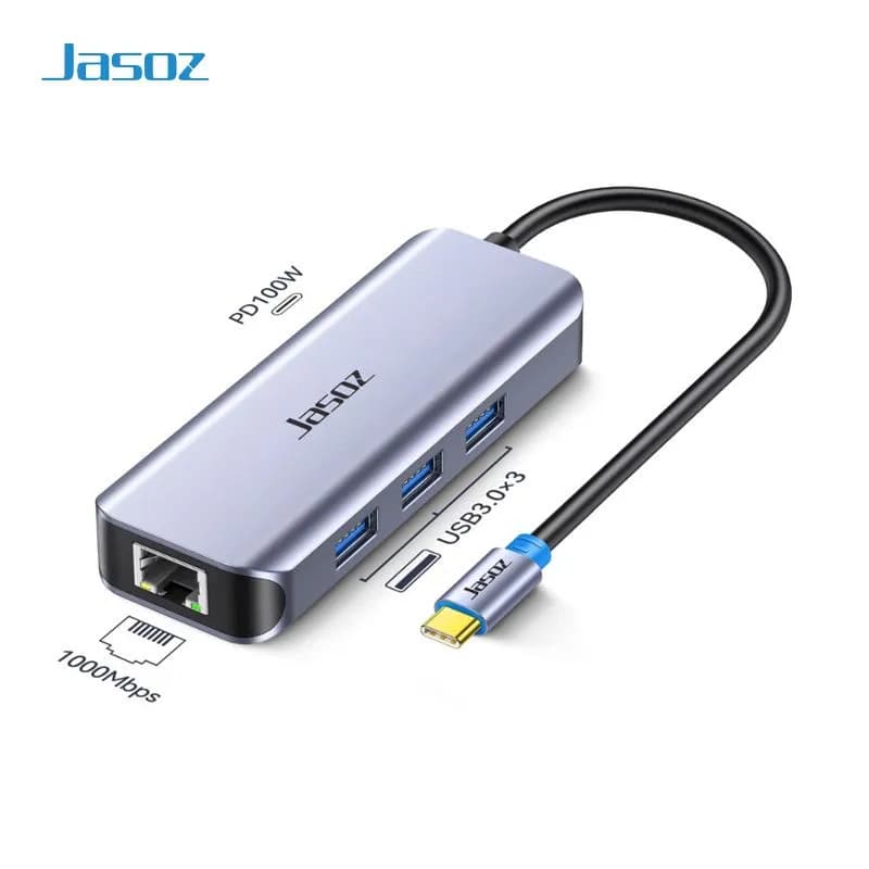 HUB Chuyển Đổi USB-C Sang LAN Gigabit và 3 Cổng USB 3.0 PD 100W Jasoz H110 T-H110