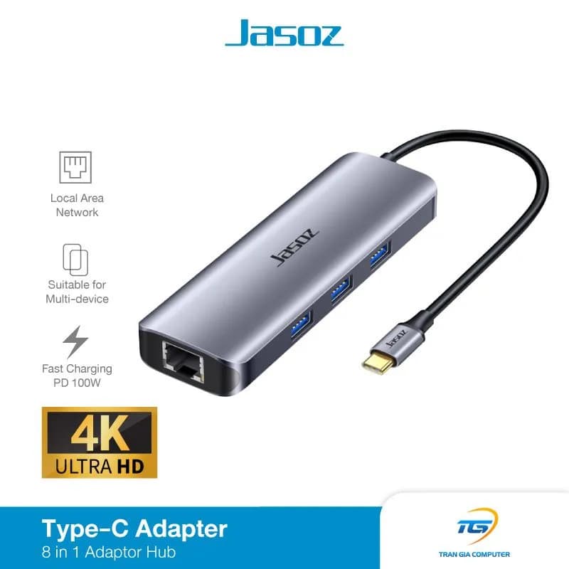 Hub Chuyển Đổi USB-C 8 Trong 1 Jasoz H112 T-H112 Vỏ Nhôm Cao Cấp - hover