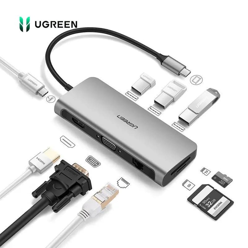 Hub Chuyển Đổi USB C 6 Trong 1 Ugreen 40873 (HDMI, VGA, LAN, USB 3.0, SD, Type C)