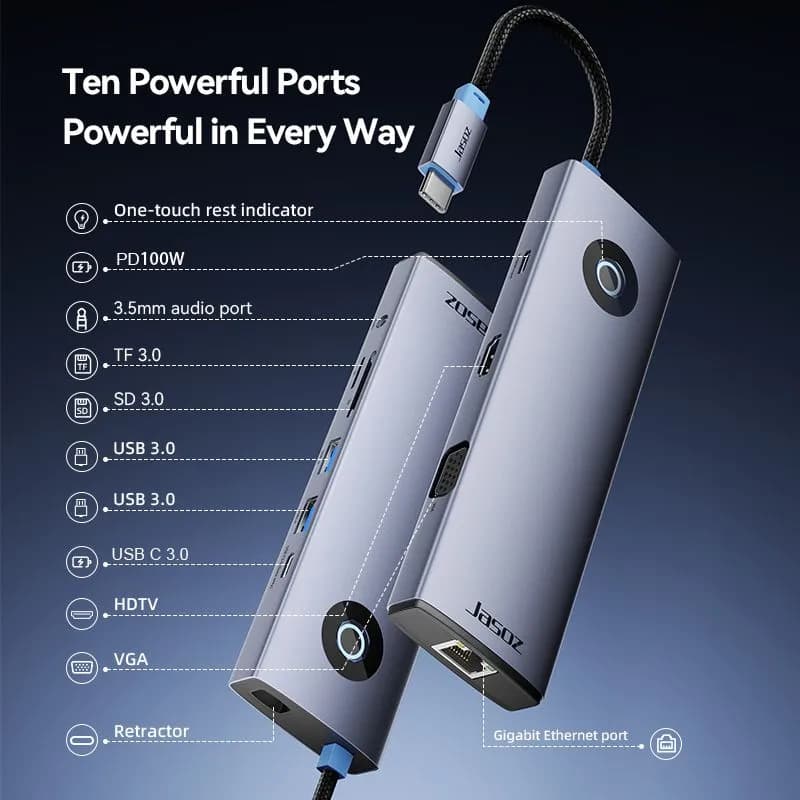 Bộ Chuyển Đổi USB Type-C 10 Trong 1 JASOZ H113 T-H113 | Hàng Chính Hãng