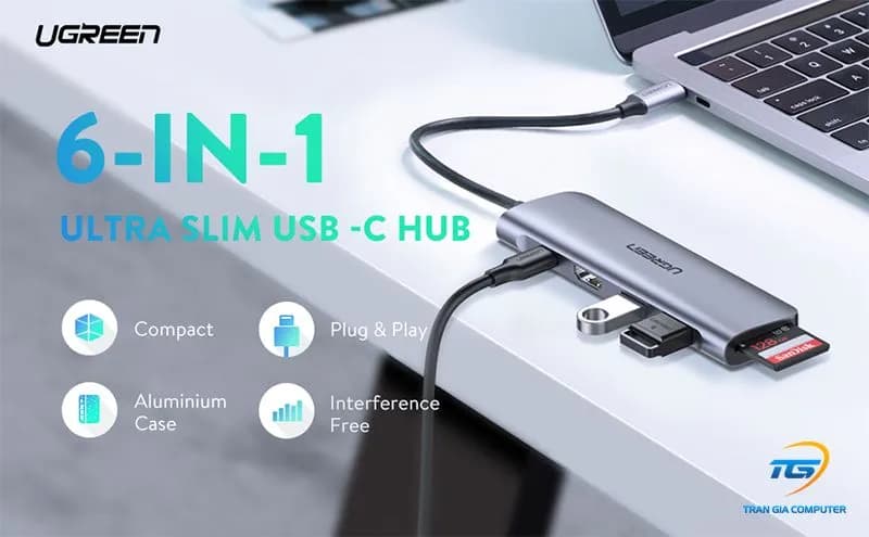 Hub Chuyển Đổi USB-C Sang HDMI 4K, SD/TF, USB 3.0 Ugreen 70411
