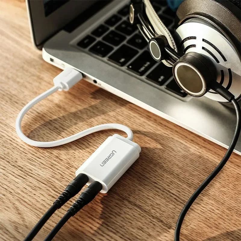 Card Sound USB 2.0 Sang Jack 3.5mm Tai Nghe & Mic Ugreen 30143 US205 (Màu Trắng)