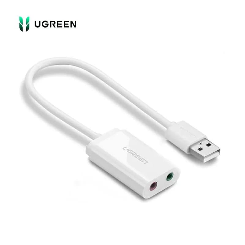 Card Sound USB 2.0 Sang Jack 3.5mm Tai Nghe & Mic Ugreen 30143 US205 (Màu Trắng)
